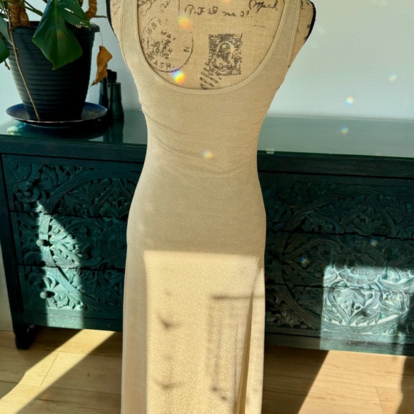 Sleeveless Shimmer Maxi Dress in Gold Champagne - Picture 3 of 3